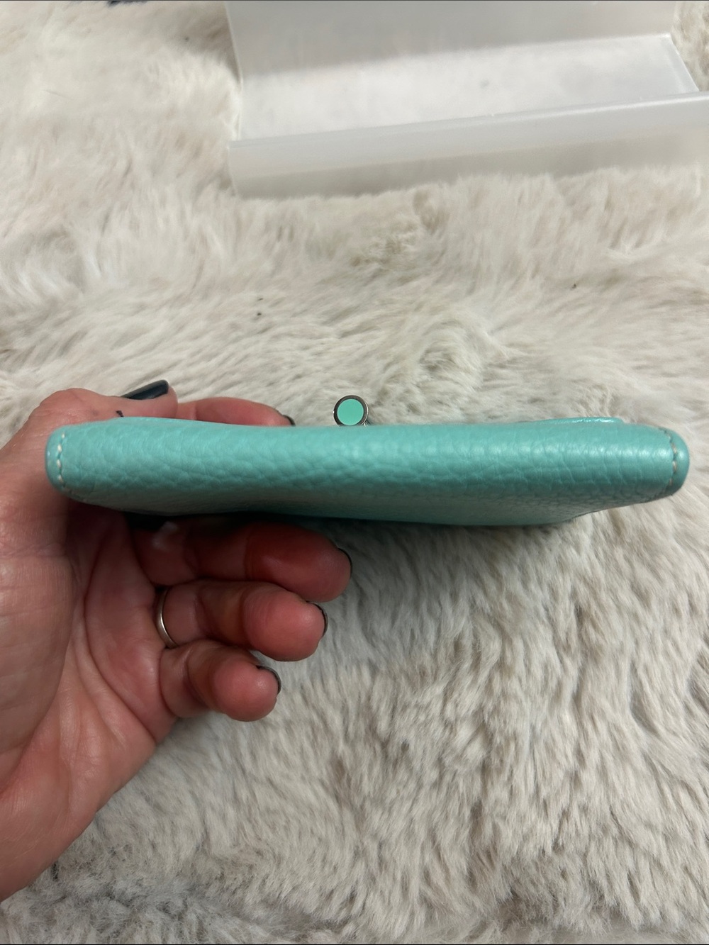 TIffany & Co. blue leather turnlock bifold card holder wallet Retails $400-600. - Picture 16 of 16